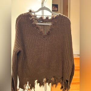 Fashion Nova size 1X Fringed Brown Sweater chocolate brown